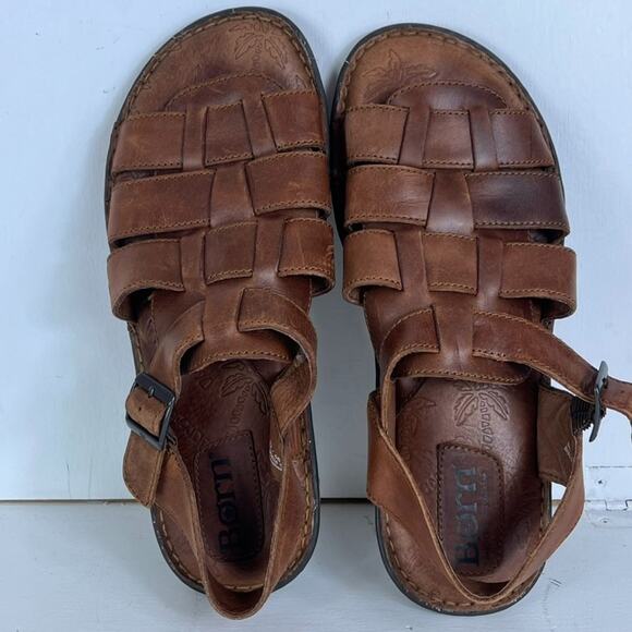 Born Resnor Fisherman Sandals Mens Size 12 Brown Leather Adjustable Handcrafted